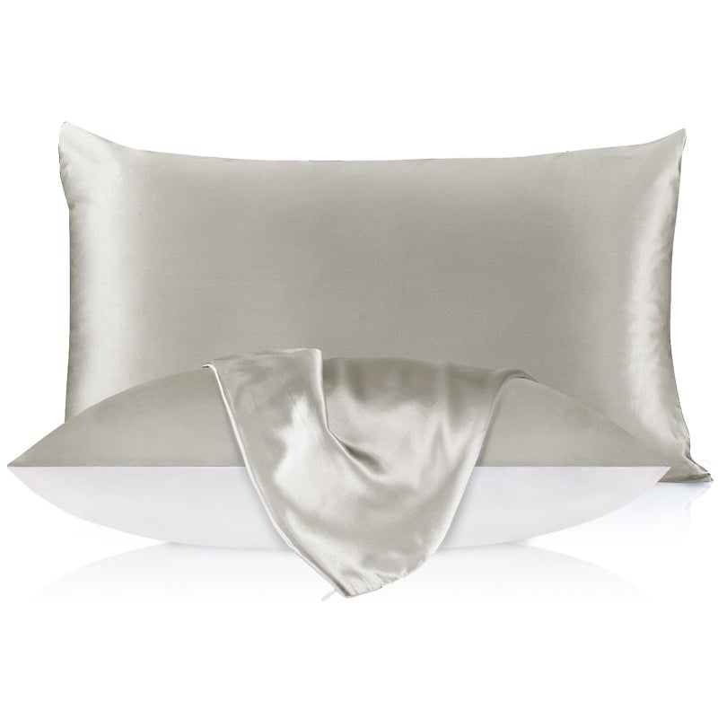 LilySilk غطاء وسادة حرير 19 مم من LILYSILK للشعر والبشرة مع جانب قطن قياسي/ملكة 20x30 بوصة رمادي فضي 1 قطعة - Image 1
